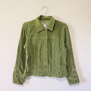 A.M.I. Womens Sage Green Corduroy Button Up Trucker Jacket Size Small 45311